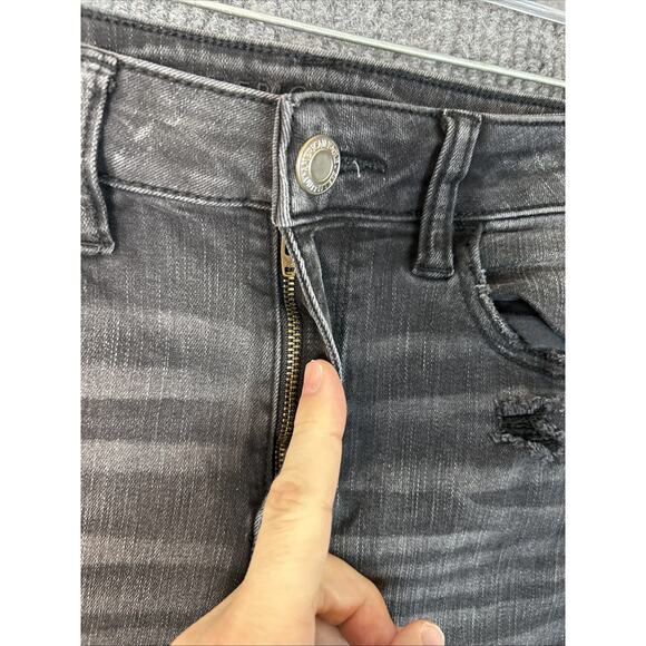American Eagle Womens Hi Rise Jeggings Sz 8 Black Distressed Next Level Stretch - Picture 4 of 11